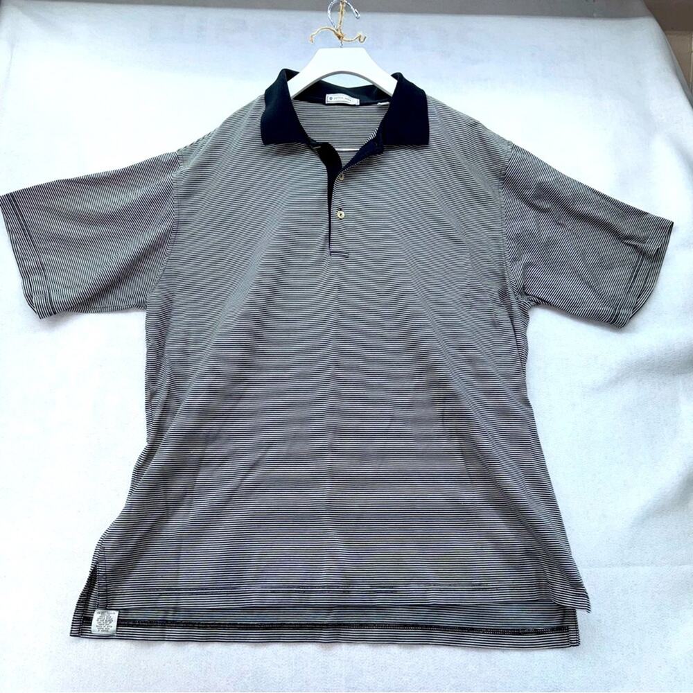 EUC Peter Millar Men’s Short Sleeve Polo Shirt B&W Striped size XL 100% cotton